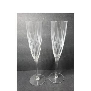 Set of 2 Galway Living Crystal Glass Champagne Flutes "Fire" Etched Pattern